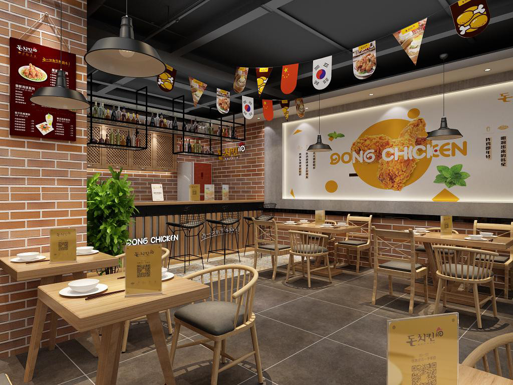 店铺装修设计|韩国洞炸鸡店面装修设计案例